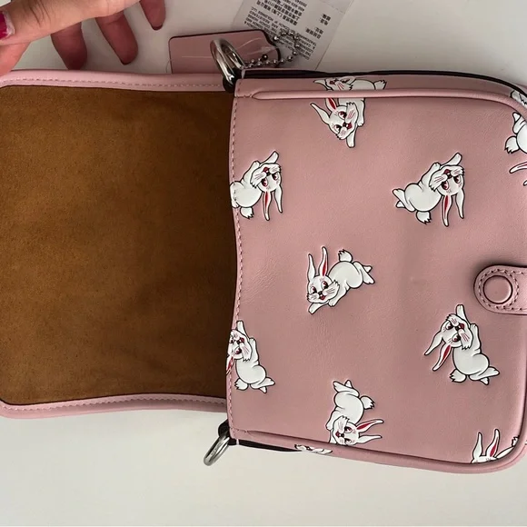 Coach x White Rabbit Pink Frankie Messager 19 Bag Crossbody With Rabbit Print - Picture 7 of 9